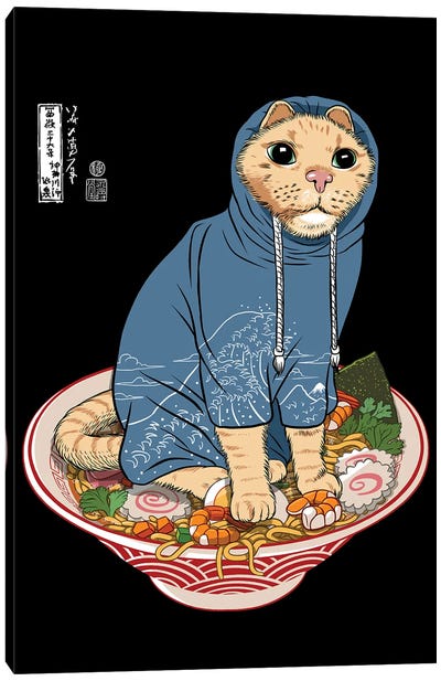 Japanese Cat On Ramen Canvas Art Print - International Cuisine Art