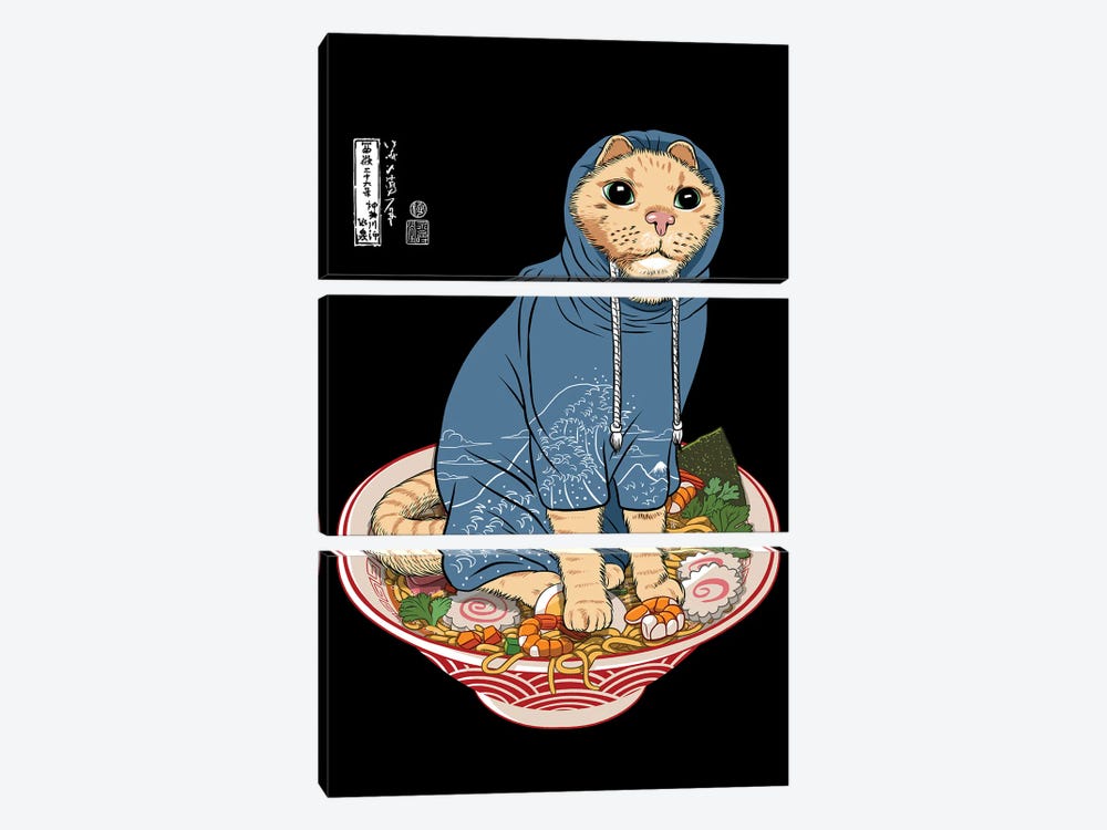 Japanese Cat On Ramen 3-piece Art Print