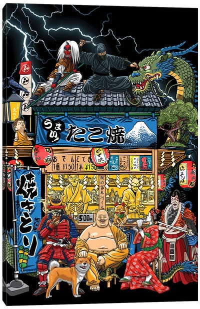 Japanese Food Street Stall Canvas Art Print - Shiba Inus