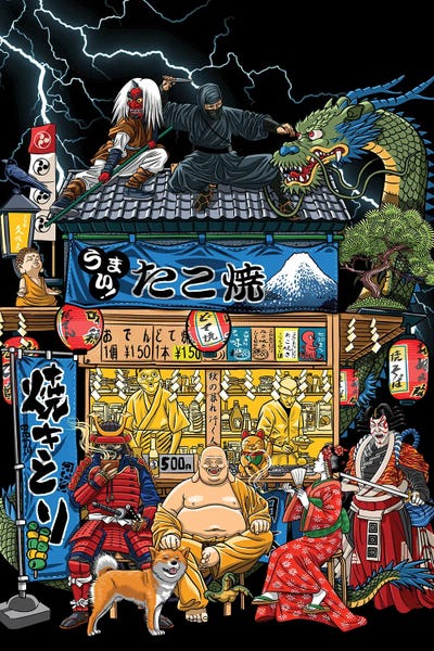 Shiba Inus: Japanese Food Street Stall by Alberto Perez