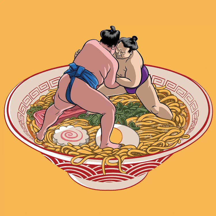 Sumo Fight For Ramen by Alberto Perez wall art