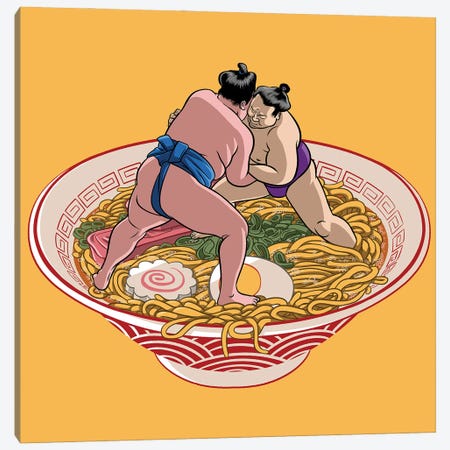 Sumo Fight For Ramen Canvas Print #APZ645} by Alberto Perez Canvas Wall Art