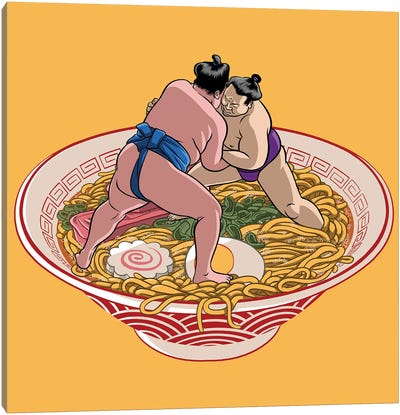 Sumo Fight For Ramen Canvas Art Print - Asian Cuisine Art