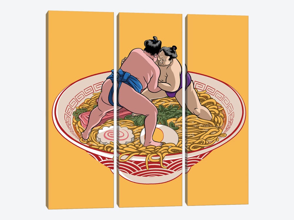 Sumo Fight For Ramen by Alberto Perez 3-piece Canvas Art