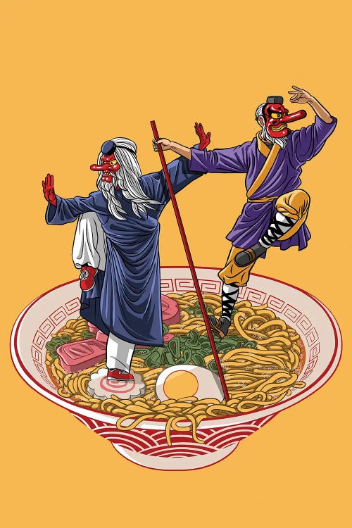 Japanese Gods In Ramen by Alberto Perez wall art