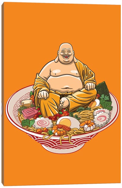 Fat Monk On Ramen Canvas Art Print - Asian Cuisine Art