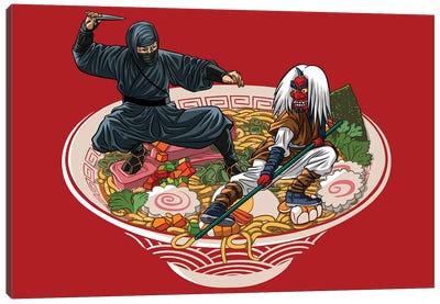 Ninjas On Ramen Canvas Art Print - Egg Art