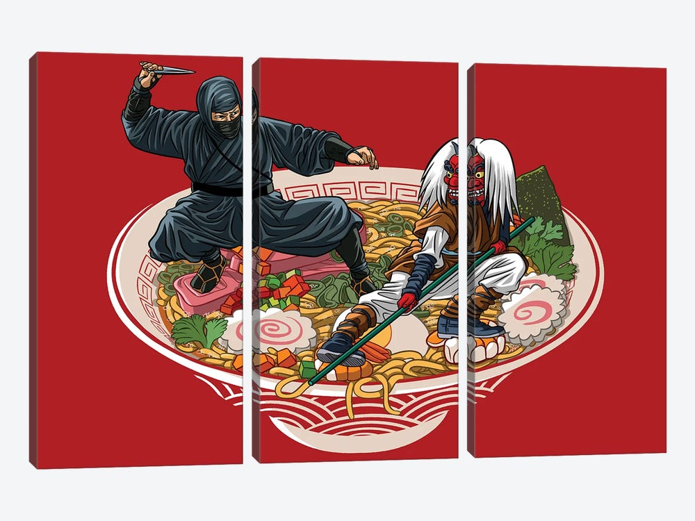 Ninjas On Ramen by Alberto Perez 3-piece Art Print