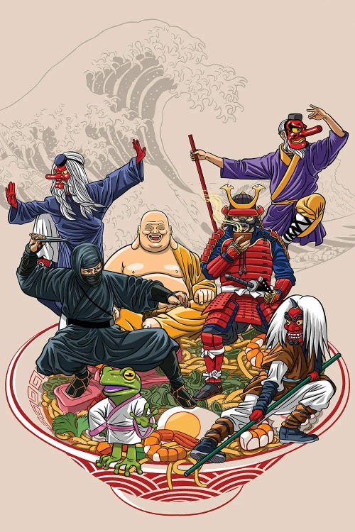 Warriors Of Japanese Culture On Ramen by Alberto Perez wall art