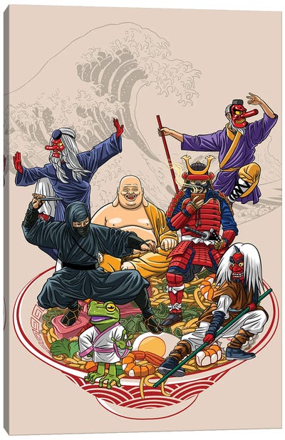 Warriors Of Japanese Culture On Ramen Canvas Art Print - Asian Cuisine Art