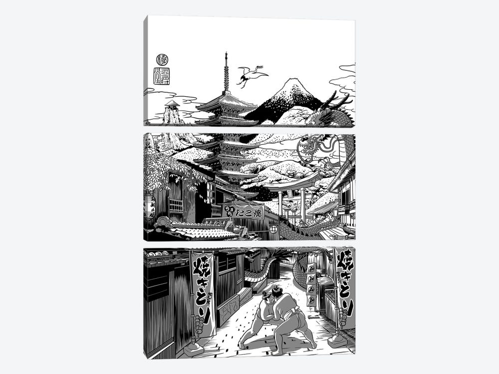 Alley In Japan With Dragon by Alberto Perez 3-piece Canvas Wall Art