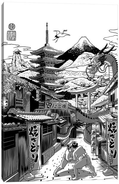 Alley In Japan With Dragon Canvas Art Print - Alberto Perez