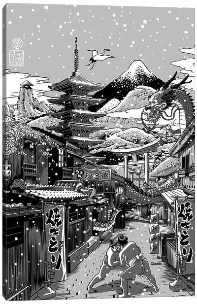 Snowing Japanese Street Canvas Art Print - Alberto Perez