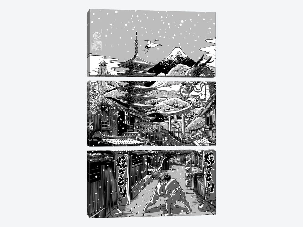 Snowing Japanese Street by Alberto Perez 3-piece Art Print