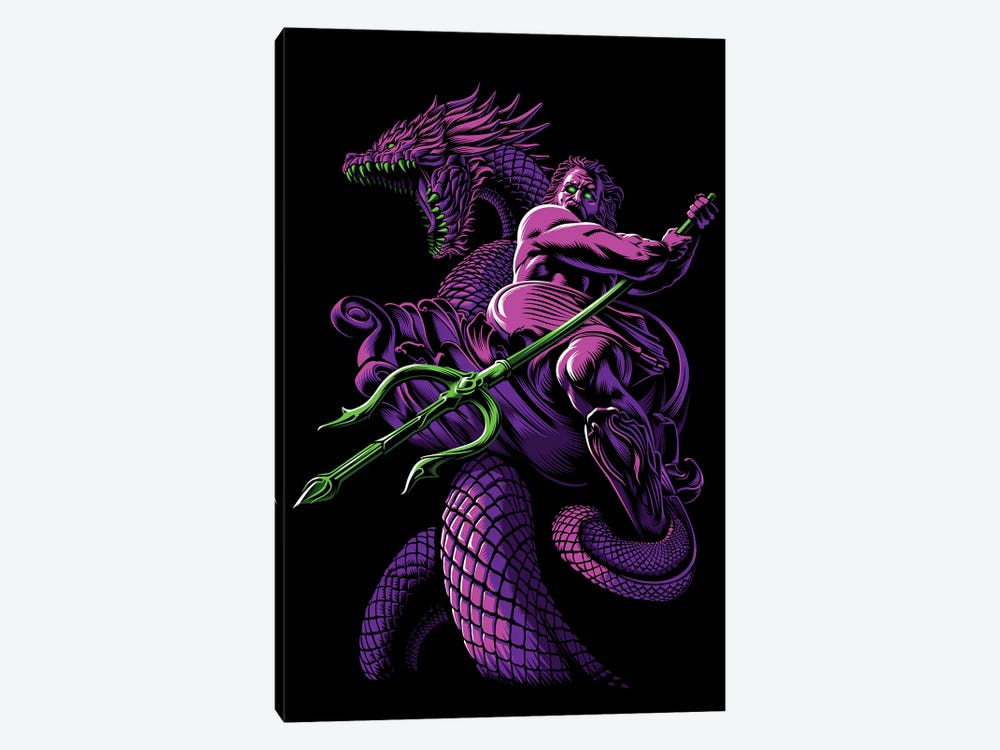 Poseidon With Trident And Dragon by Alberto Perez 1-piece Canvas Art