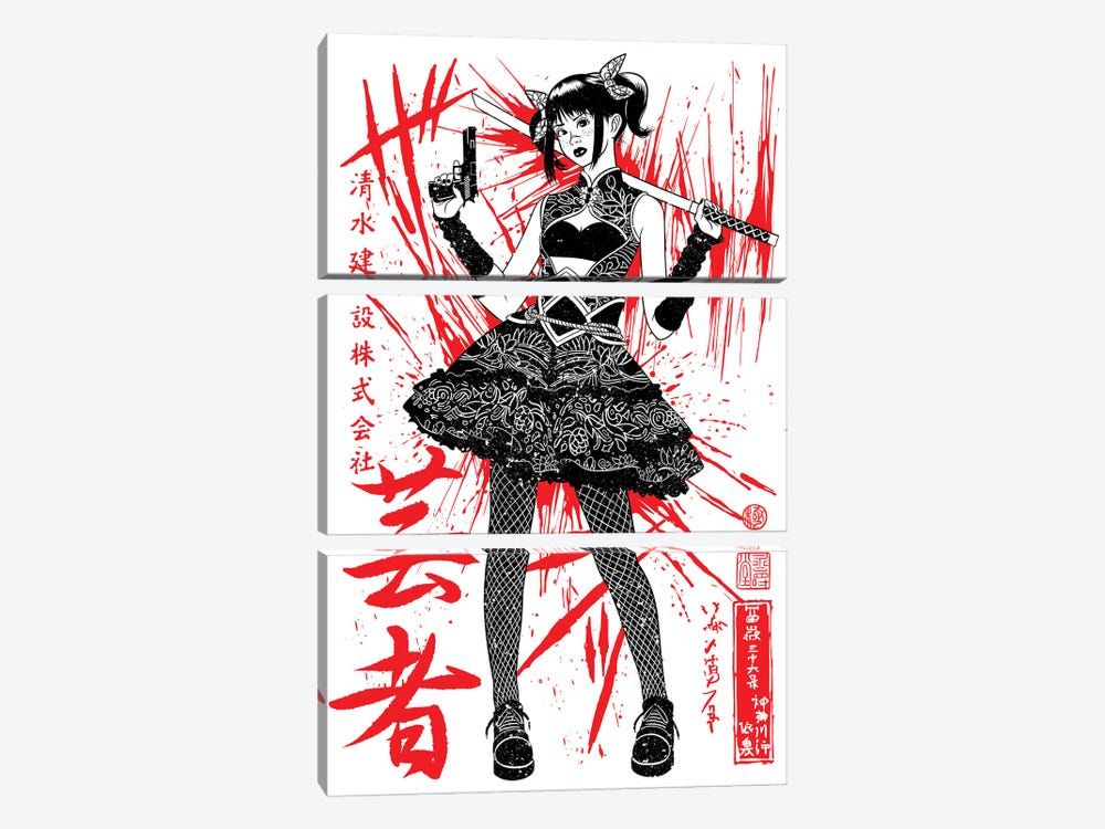 Japanese Female Student Blood Warrior by Alberto Perez 3-piece Canvas Wall Art