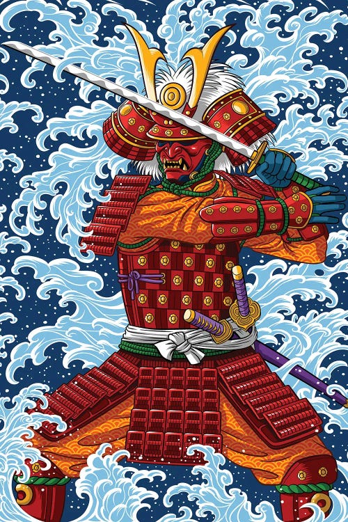 Samurai Battling Under The Tsunami