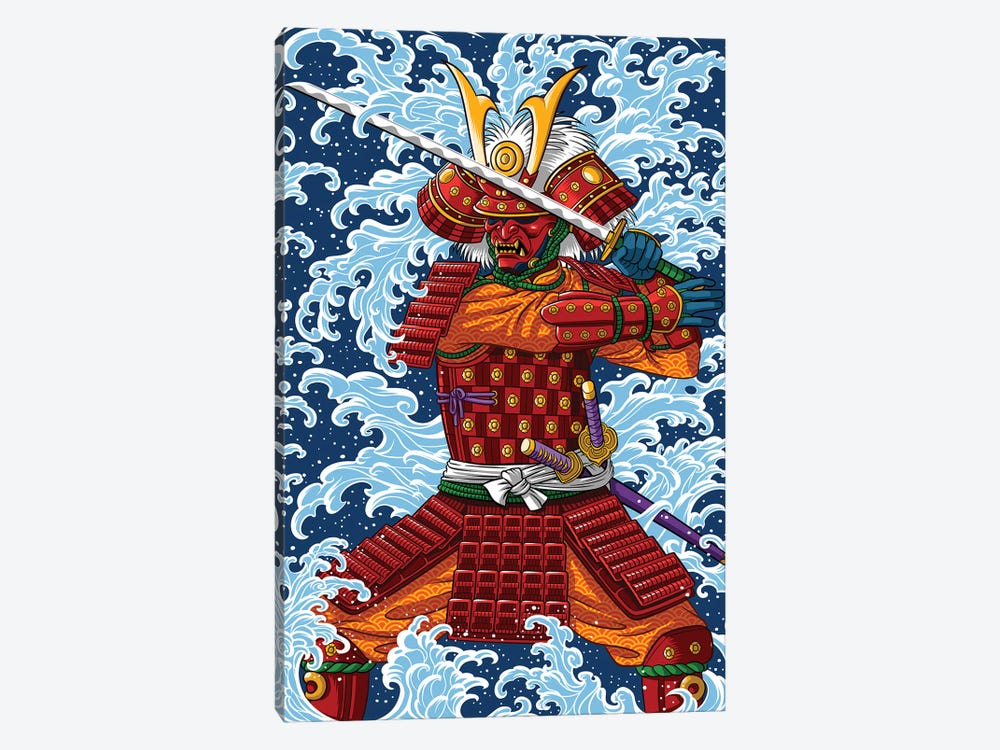 Samurai Battling Under The Tsunami by Alberto Perez 1-piece Canvas Print