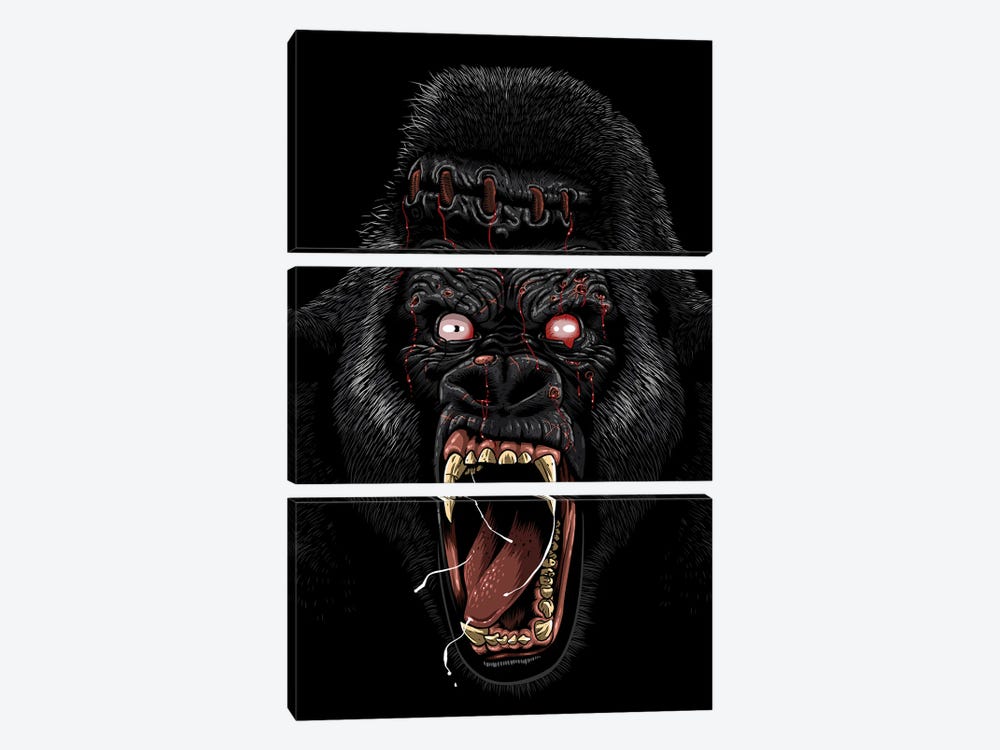 Zombie Gorilla 3-piece Canvas Print