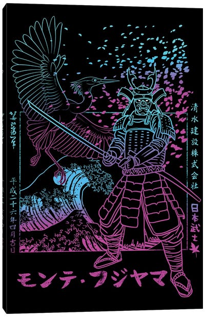 Samurai With Crane Canvas Art Print - Samurai Art
