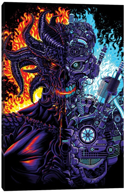 Robot Vs Demon Canvas Art Print - Alberto Perez