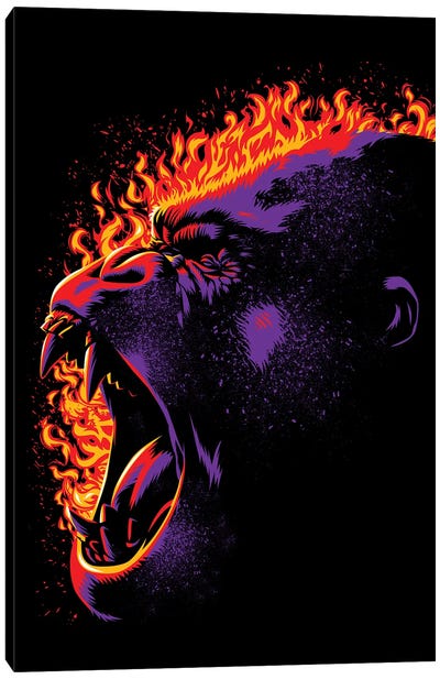 Gorilla On Fire Canvas Art Print - Gorilla Art