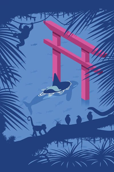 Alberto Perez: Whale Under Japanese Torii by Alberto Perez