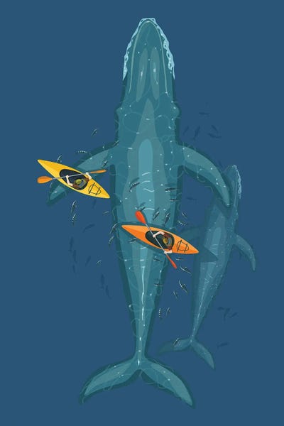 Canoes On Whale Family by Alberto Perez canvas print