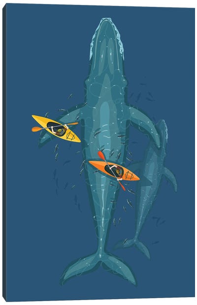 Canoes On Whale Family Canvas Art Print - Alberto Perez
