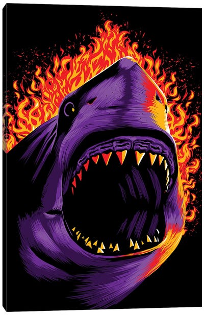Fire Shark Canvas Art Print - Great White Sharks