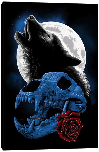 Wolf Howling Under The Moon Canvas Art Print - Alberto Perez