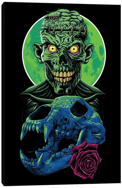 Skull And Flower Zombie Canvas Art Print - Zombie Art