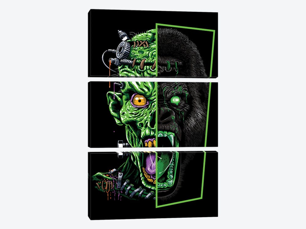 Zombie Vs Gorilla by Alberto Perez 3-piece Canvas Print