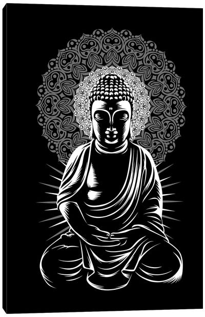 Buddha Practicing Yoga Canvas Art Print - Black & White Patterns