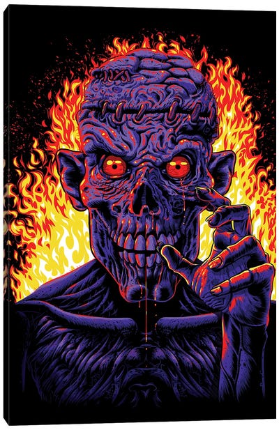 Zombie In Flames Canvas Art Print - Zombie Art