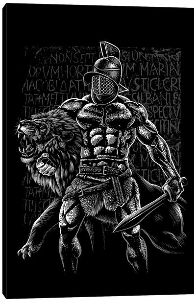 Bodybuilder Vs Lion Canvas Art Print - Alberto Perez