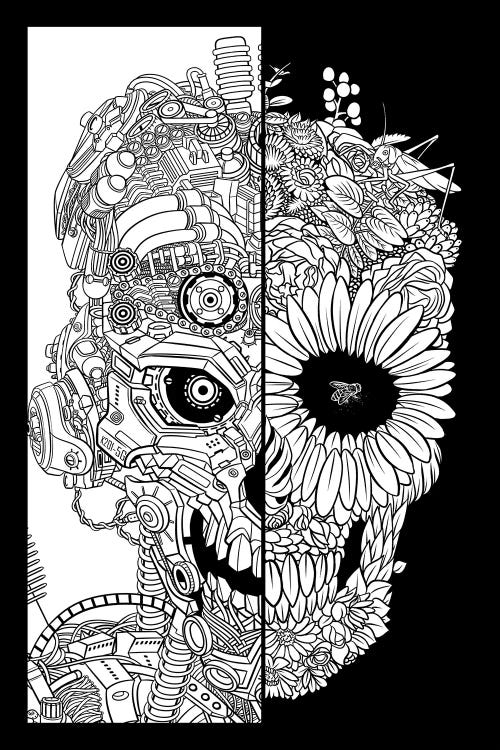 Floral Mechanical Skull