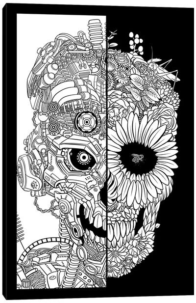 Floral Mechanical Skull Canvas Art Print - Alberto Perez