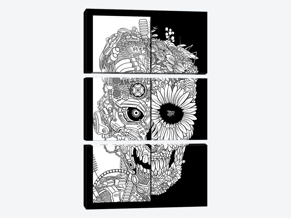 Floral Mechanical Skull by Alberto Perez 3-piece Canvas Wall Art