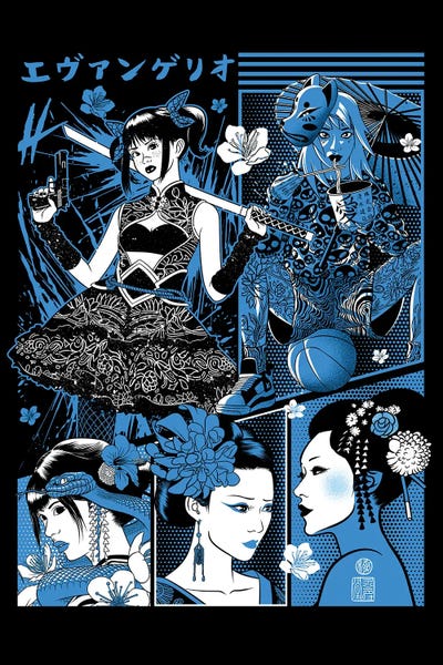 Black & White & Blue: Geisha Warriors by Alberto Perez