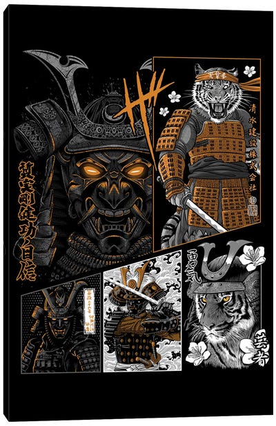Samurai Tiger Manga Canvas Art Print - Samurai Art