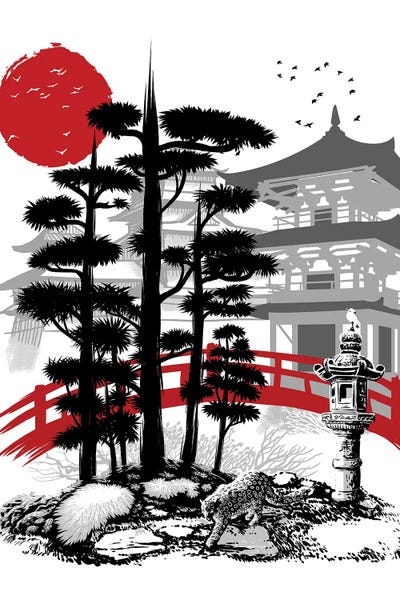 Alberto Perez: Temple With Garden Zen by Alberto Perez