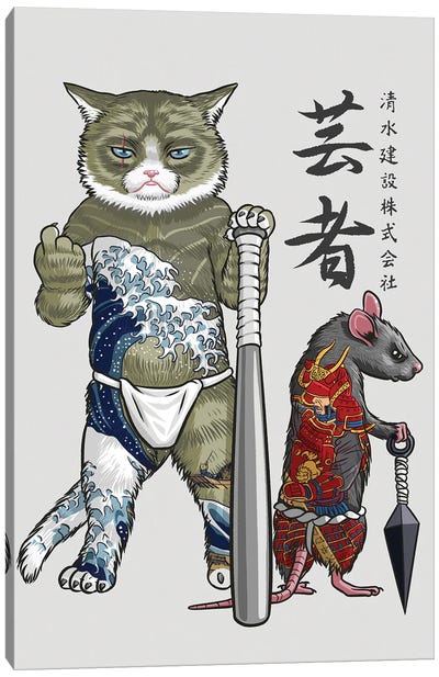 Mouse And Cat Yakuza Canvas Art Print - Alberto Perez