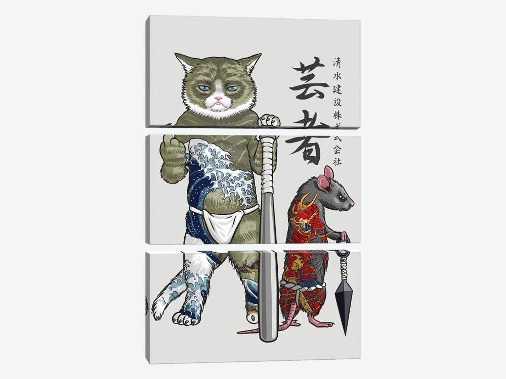 Mouse And Cat Yakuza by Alberto Perez 3-piece Art Print