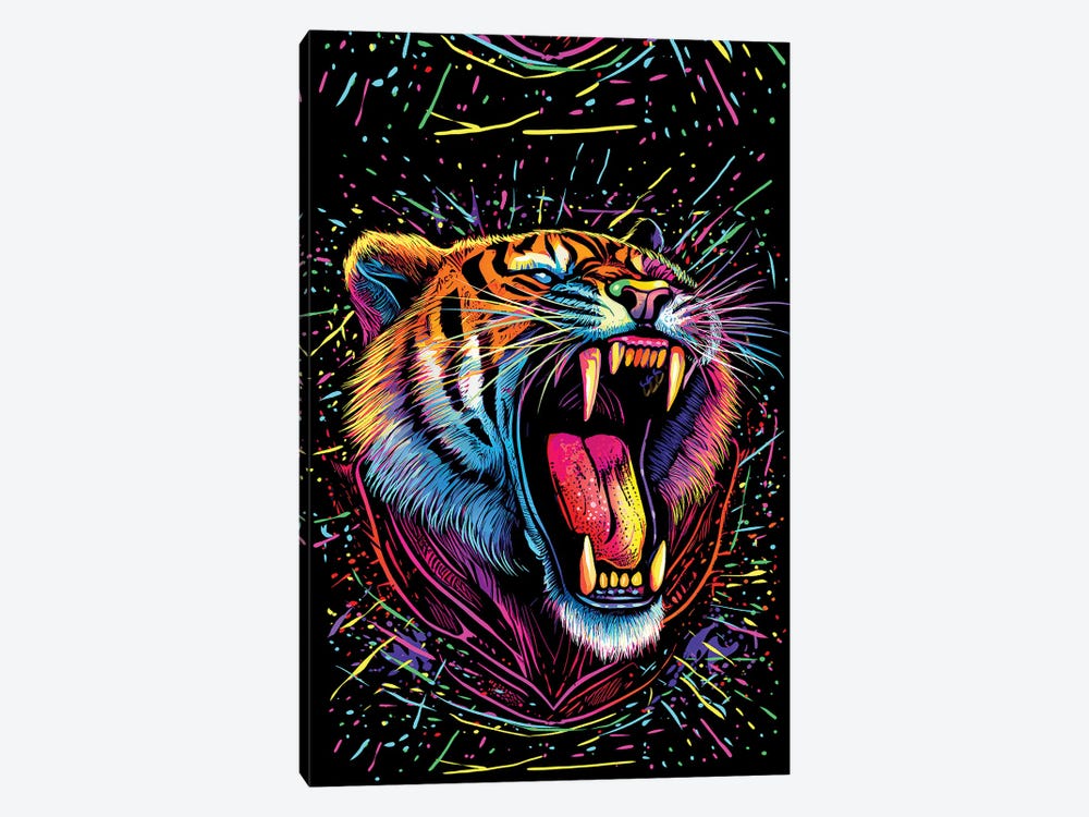 Bored Screaming Psychedelic Tiger by Alberto Perez 1-piece Canvas Artwork