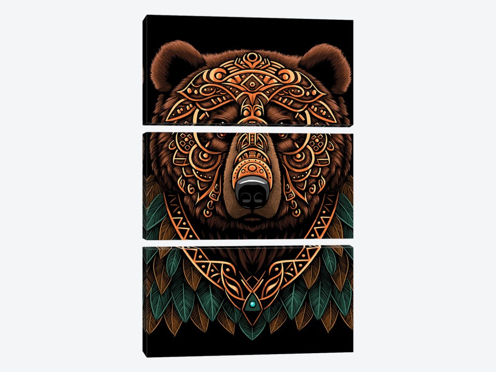 Bear Grizzly Tribal Chief by Alberto Perez 3-piece Canvas Print