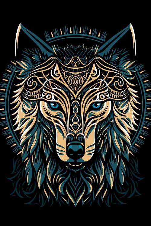 Tribal Golden Shield Wolf