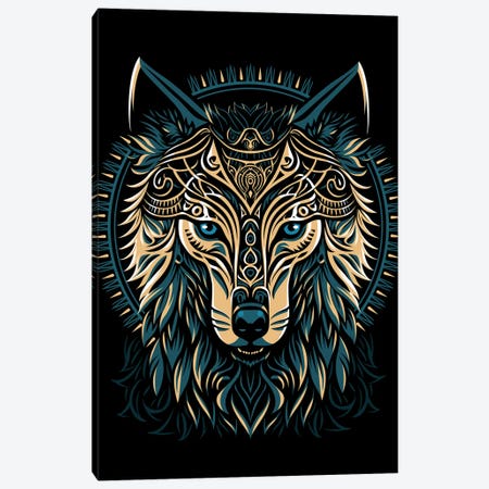 Tribal Golden Shield Wolf Canvas Print #APZ805} by Alberto Perez Canvas Wall Art