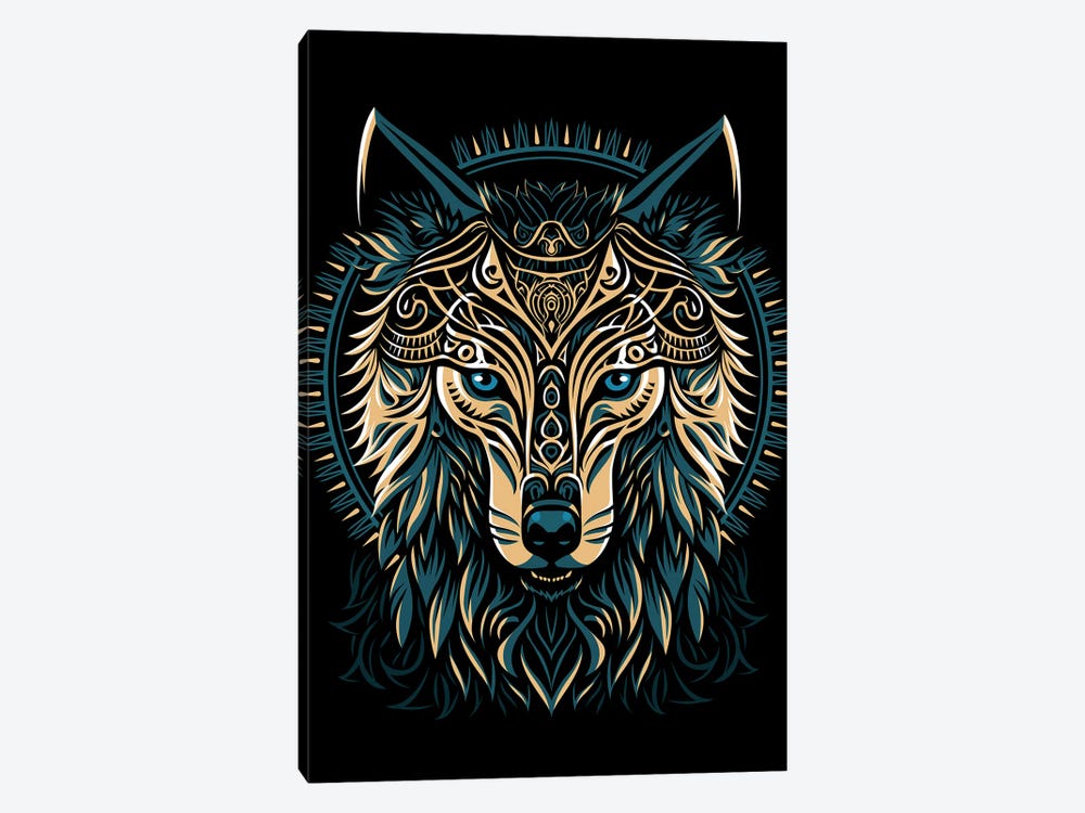 Tribal Golden Shield Wolf by Alberto Perez 1-piece Art Print