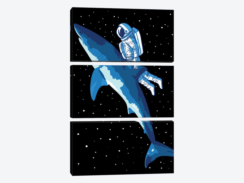 Great Shark Astronaut by Alberto Perez 3-piece Canvas Wall Art